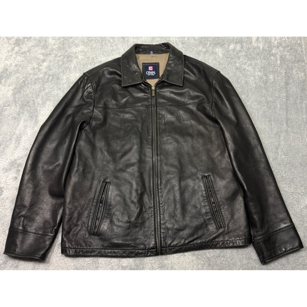 Vintage Chaps Ralph Lauren Leather Varsity Jacket Mens XL Black Full Zip Classic